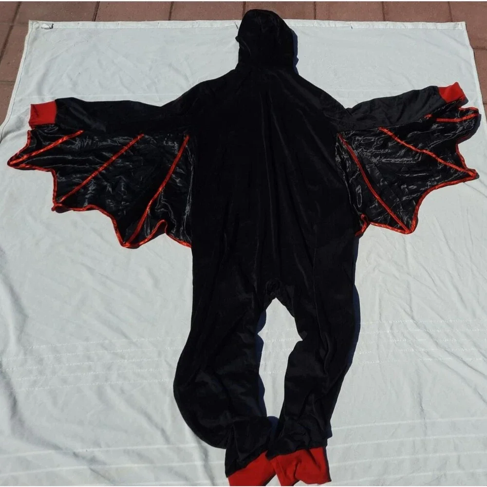 Tipsy Elves Bat Costume One Piece Full Zip XL Red Black Gray Hooded Batwings
